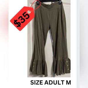 Women’s Matilda Jane Ruffle pants with buttons on side-Olive color